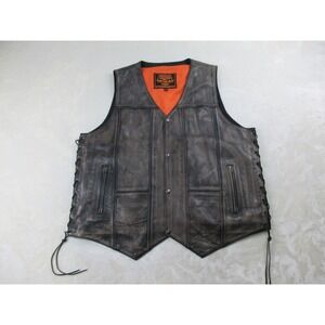 Milwaukee Leather Vest Mens Large Brown Pockets Distressed Biker Casual
